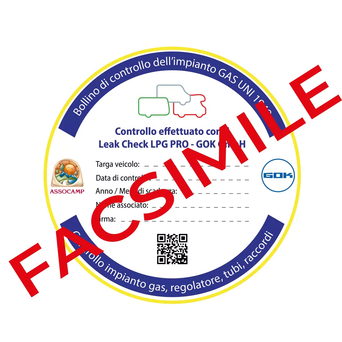 Facsimile bollino controllo impianto gas camper