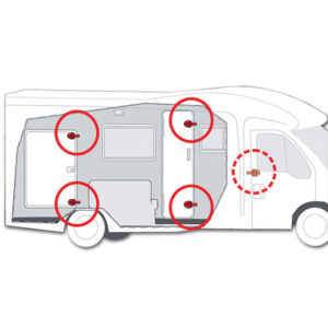 Panoramica del Safe Door Guardian FIAMMA S.P.A. che protegge l'accesso del camper.