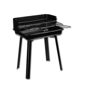 Barbecue pieghevole 36x31x45 cm aperto, pronto per l'uso in ambiente esterno.