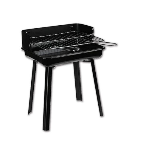 Barbecue pieghevole 36x31x45 cm aperto, pronto per l'uso in ambiente esterno.