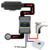 Dettaglio dei collegamenti idraulici ed elettrici del boiler per acqua calda veicoli ricreazionali.