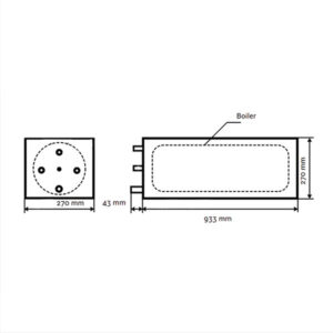 Dettaglio dei collegamenti idraulici e dello scambiatore di calore del boiler nautico, evidenziando la qualità dei materiali e la robustezza del design.