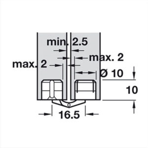 CER36302_2 Dettaglio della cerniera invisibile Ø 10 mm aperta, evidenziando il meccanismo di movimento fluido e robusto.