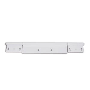 CER503_1 Dettaglio della cerniera alluminio bianco 350 mm con fori di fissaggio ben visibili per il montaggio su camper.