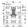 CER606_5 Schema tecnico della cerniera a ribalta 90° ammortizzata con dimensioni e punti di fissaggio.