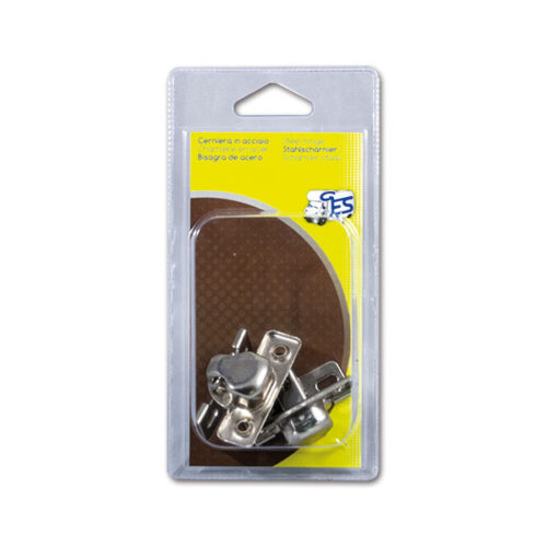 CER720C_1 Coppia di mini cerniere per antine in blister, ideali per mobili da camper e caravan, con viti incluse.