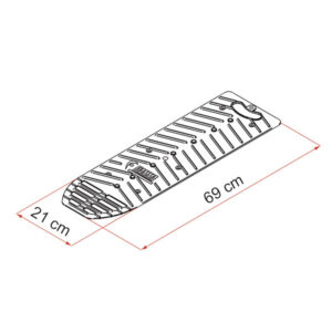 Dettaglio del Level Plate di FIAMMA S.P.A. con la sua superficie antiscivolo e i gradini per un livellamento preciso del veicolo.