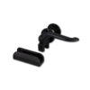FNT581_1 Maniglia nera con riscontro per finestre di camper e caravan, dettaglio ravvicinato del meccanismo di chiusura resistente.