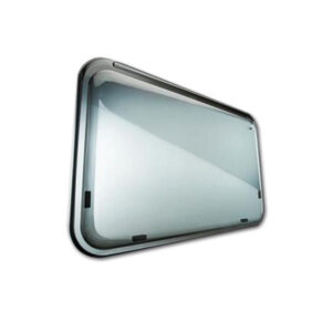FNT6129_1 Finestra Roxite 4.26 900 x 450 grigio installata su camper, vista esterna laterale
