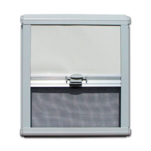 Zanzariera/oscurante NRF grigio 1800x650 installata su finestra camper per protezione e privacy