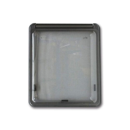 Finestra Roxite 4.23 grigio opal per camper e caravan, dimensioni 450x520 mm, installazione esterna.