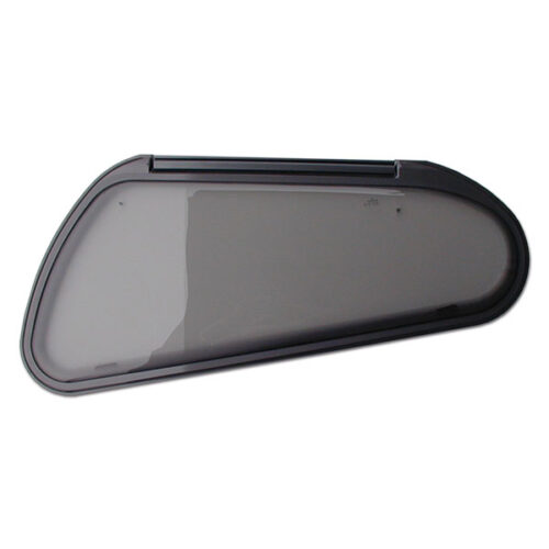 Finestra Roxite 4.23 sagomata 1042x403 per camper, vista esterna. Dettaglio del profilo e del materiale acrilico.