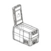 FRG041_2 Dettaglio del pannello di controllo digitale del frigo portatile Invision, evidenziando le opzioni di regolazione della temperatura e le porte di alimentazione.