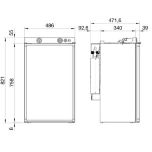 Panoramica del Frigo trivalente RM5380 DOMETIC, evidenziando il pannello di controllo e le maniglie.