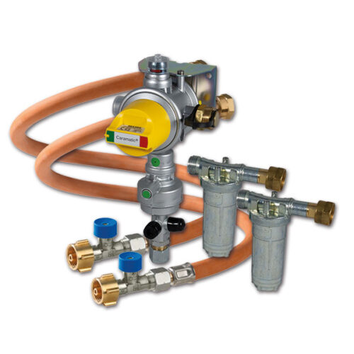 Dettaglio del GOK safe road pack 2 Germania, kit regolatore di pressione per impianti gas camper.