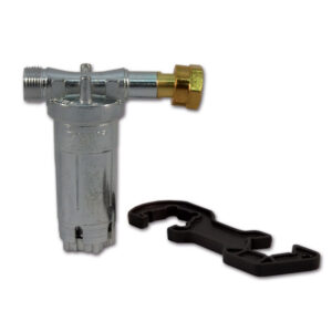 FRN2301_1 Filtro GPL GOK per separazione oli installato su un impianto gas di un camper, mostra i dettagli della connessione.