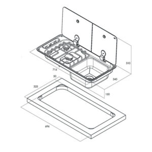 Randi 2 fuochi lavello • destro • con piezo