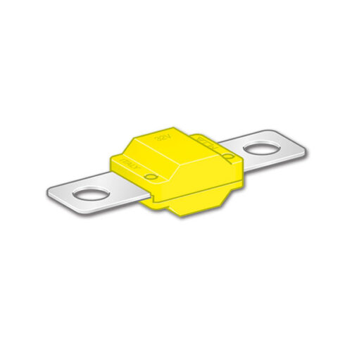 FUS2460_1 Dettaglio del fusibile Midival giallo • 60 A, un componente elettrico essenziale per la protezione dei circuiti in camper e caravan.