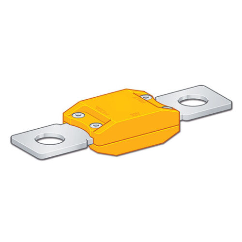 FUS2510_1 Fusibile Megaval giallo 100 A per protezione impianti elettrici camper e caravan, un componente essenziale per la sicurezza veicolare.