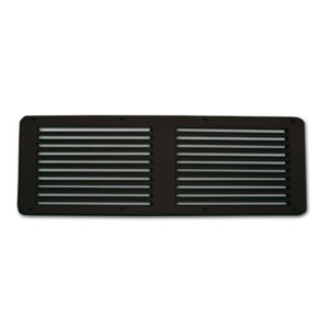 Aeratore in ABS nero da 220x385 mm per camper e caravan, vista frontale del sistema di ventilazione.