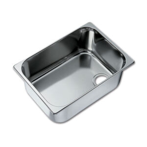 Lavello inox rettangolare 320x260 mm LA1400 installato in un camper moderno, vista dall'alto.