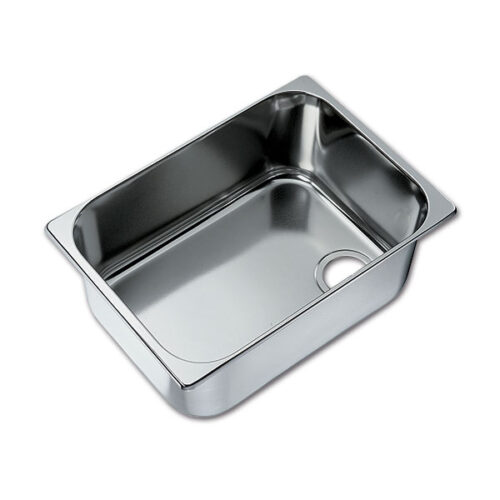 Lavello inox rettangolare 320x260 mm LA1400 installato in un camper moderno, vista dall'alto.