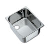 Dettaglio del lavello inox 355 x 260 mm LA1401 montato su un piano di lavoro da camper