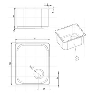 Dettaglio del Lavello inox rettangolare LA1400, evidenzia la qualità dell'acciaio inossidabile e le dimensioni precise per l'incasso.