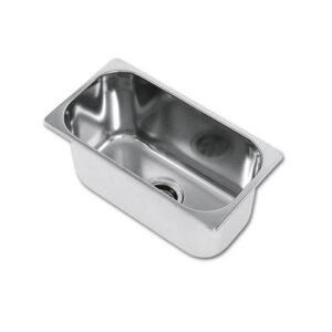 Primo piano del lavello inox rettangolare 320 x 170 mm LA1404, ideale per l'installazione in camper e caravan.