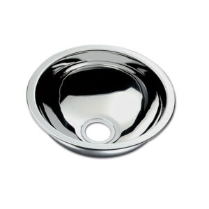 Lavello inox tondo 300 mm LA1410 installato in un camper moderno, mostra la sua finitura lucida e compatta.