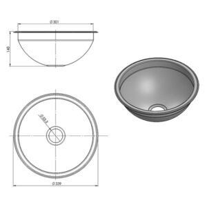 Immagine ravvicinata del bordo del lavello inox tondo LA1411, evidenziando la qualità dell'acciaio e la robustezza del design.