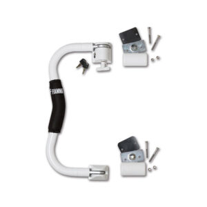 Maniglione d'ingresso Security S - White di FIAMMA S.P.A. installato su porta camper, colore bianco.