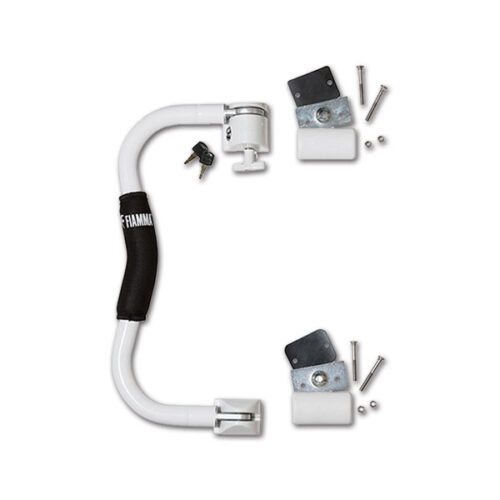 Maniglione d'ingresso Security S - White di FIAMMA S.P.A. installato su porta camper, colore bianco.