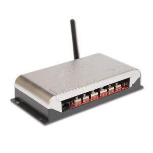 MVC913_1 Dettaglio della Centralina Mover QUATTRO, con connettori e indicazioni tecniche per l'installazione.
