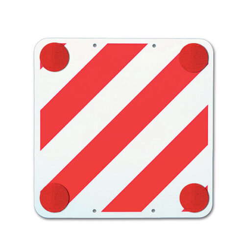 Pannello carichi sporgenti con catarifrangenti 500x500 mm fissato su un portabici per camper.