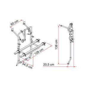 Dettaglio del sistema di bloccaggio e della robusta struttura in alluminio del portabici Carry-Bike Vito per veicoli ricreazionali.