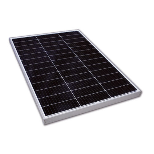 Pannello solare monocristallino ExtraSUN 130 W installato su tetto di camper, vista dall'alto.