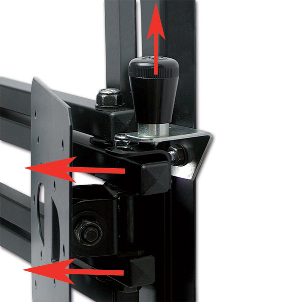 PORTV18_4-1 Immagine del Porta TV LCD verticale 4 snodi ripiegato contro la parete, mostrando il minimo ingombro quando non in uso.