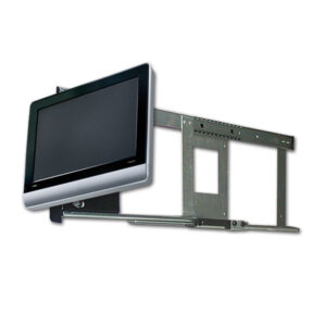 PORTV20_1 Porta TV LCD con blocchi installato in un camper, mostrando la sua robustezza e design funzionale.