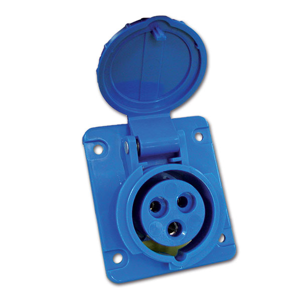 PRB1216_1-1 Dettaglio della presa dritta ad incasso IP44 16 A per camper e caravan, con coperchio chiuso