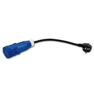 Prolunga adattatore presa CEE e spina Schuko per camper e caravan, connessione elettrica sicura.
