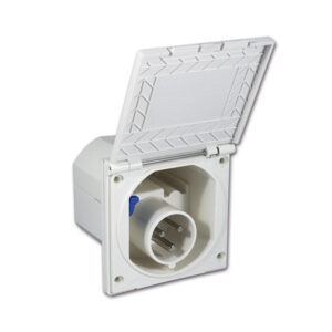 Spina fissa 230 V bianca per camper, connessione elettrica CEE sicura