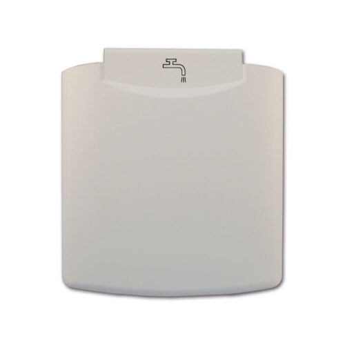 PRE240B_1 Dettaglio del coperchio presa esterna acqua bianco per camper e caravan, con chiusura di sicurezza.