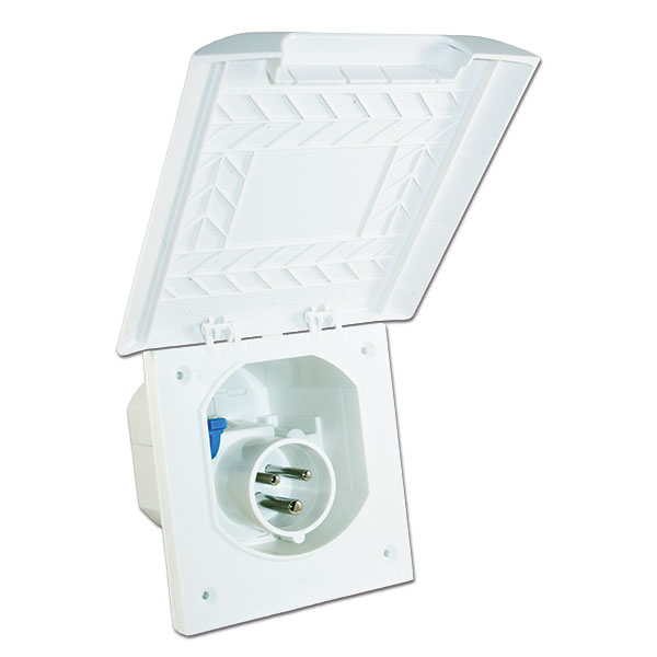 PRE260V_1-1 Presa esterna CEE da incasso ELEMENT per camper e caravan, dettaglio della connessione elettrica.
