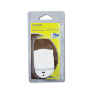 PSH01BC_1-1 Dettaglio del Push-Lock unilaterale bianco, sistema di chiusura a pressione per mobili di camper e caravan, evidenziando il meccanismo. Installazione semplice e discreta.
