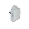 Dettaglio del meccanismo di bloccaggio del Push-Lock unilaterale bianco installato su un pannello di mobile per camper, con il pulsante in posizione di chiusura.