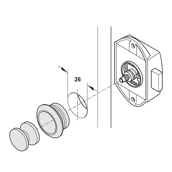 PSH05M_3-1 Primo piano del meccanismo di chiusura del Kit Push-Lock, mostrando la sua robustezza e il design compatto per ante di veicoli ricreazionali.