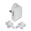 PSH11B_1 Dettaglio del Push-Lock unilaterale bianco con ganci installato su un mobile da camper, evidenziando la chiusura compatta.