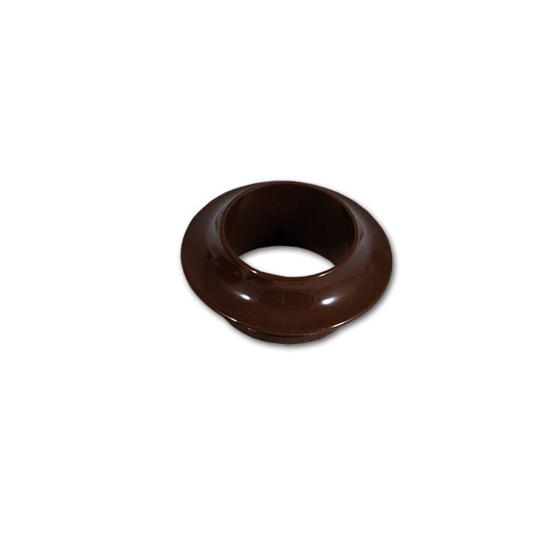 PSH13M_1-1 Dettaglio ravvicinato della rosetta marrone, ideale per fissaggi estetici su superfici in legno di camper e caravan.