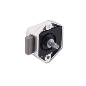 PSH50BC_3-1 Confezione del Mini Push-lock bianco, pronta per l'installazione su veicoli ricreazionali.